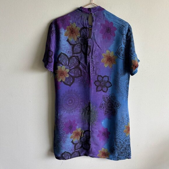 Desigual Womens Short Sleeve Exotic Forest Print Dress Blue Violet Size 38 - Picture 11 of 12